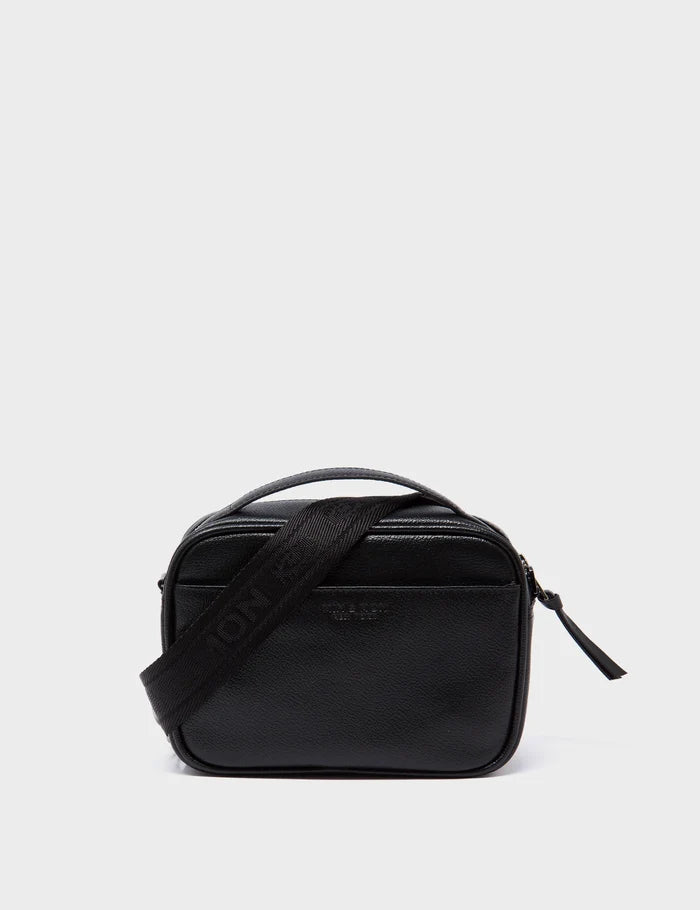Verto Black Leather Crossbody Bag - Urban Pigeon Embroidery - Back View