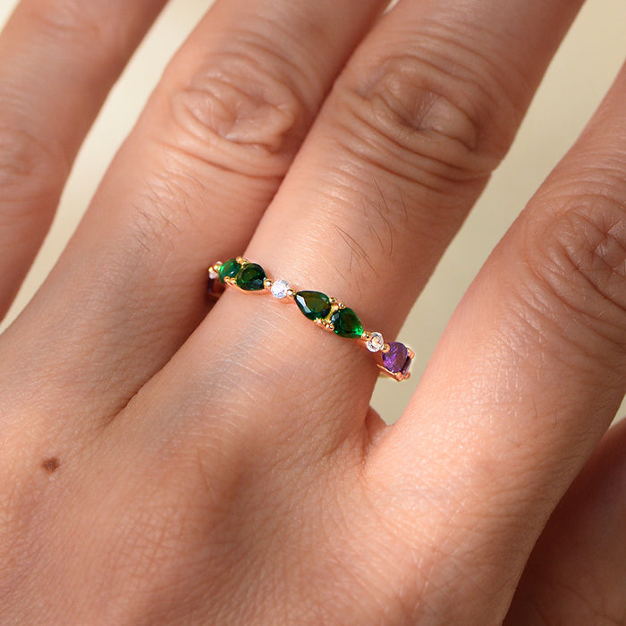 Vintage Colorful Water Drop Sterling Silver Band