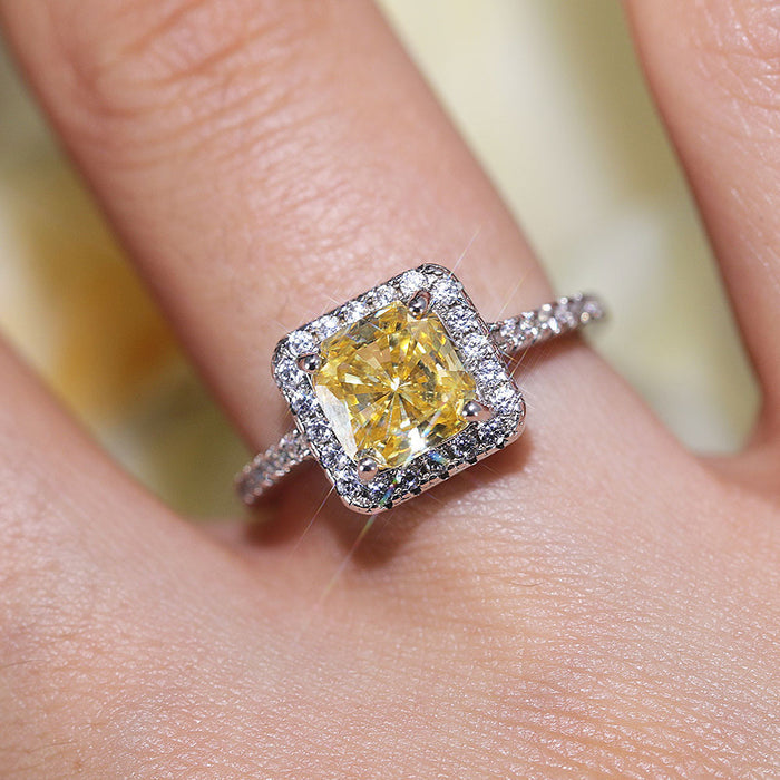Vintage Cushion Cut Halo Design Yellow Sterling Silver Ring