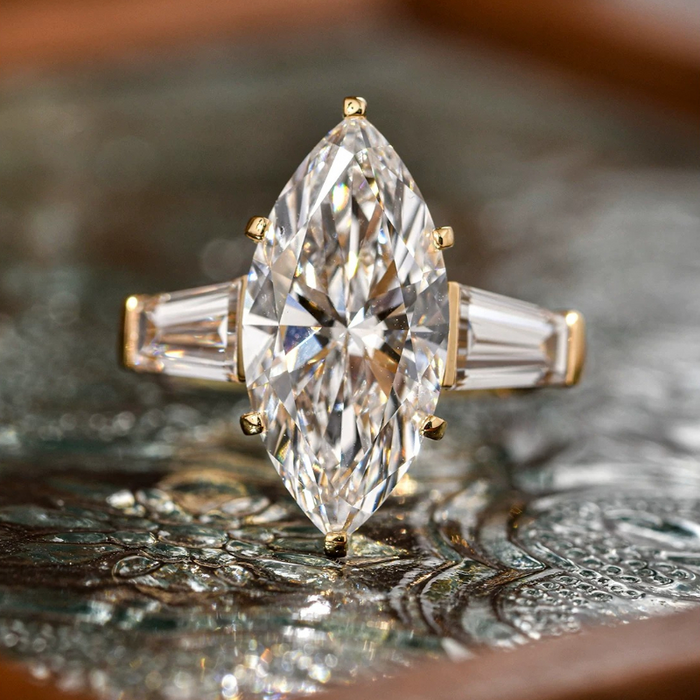 Vintage Marquise Cut Three-Stone 925 Sterling Silver Engagement Ring