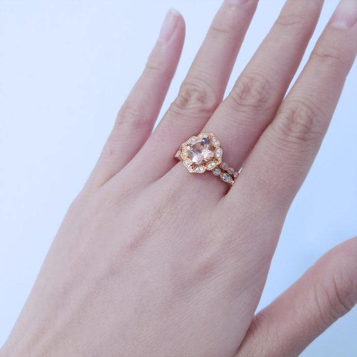 Vintage Pink Morganite Rose Gold Tone Ring Set