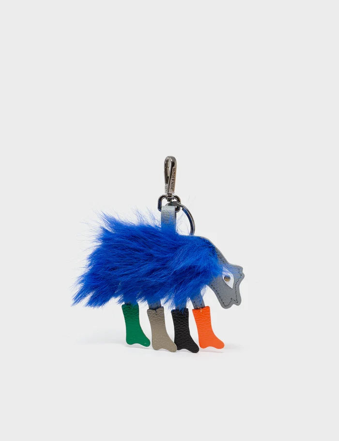 Wolf In Heels Charm - Blue Faux Fur and Multicolored Boots Keychain - Front