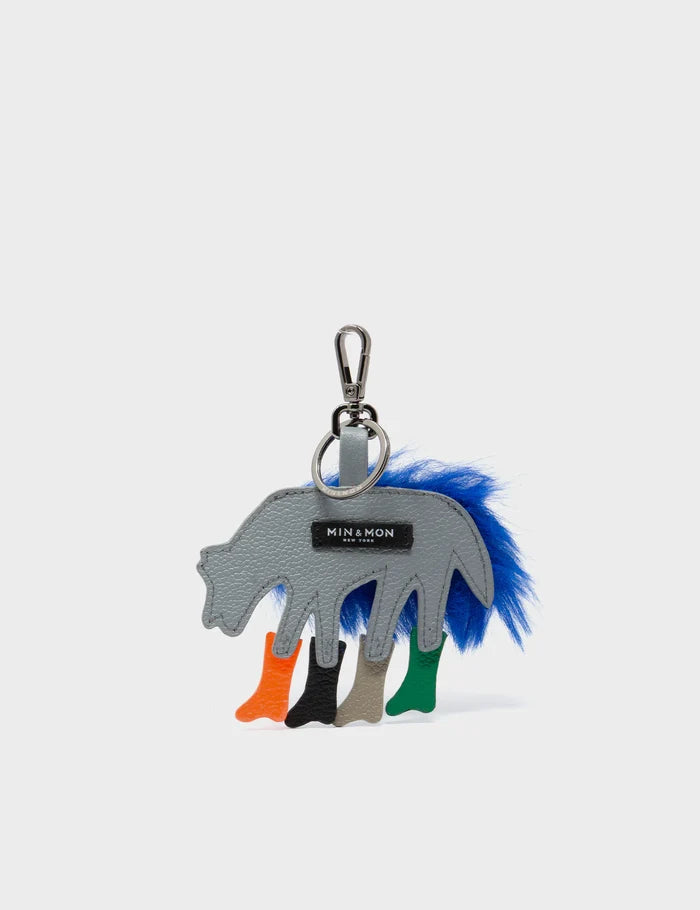 Wolf In Heels Charm - Blue Faux Fur and Multicolored Boots Keychain - Package
