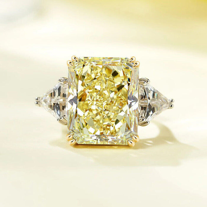 Yellow Radiant Cut Three Stone Engagement Ring Wedding Ring in Sterling Silver