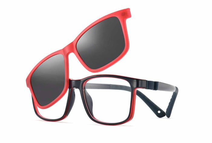 Yupiie YP-C1015 Kids Eyeglasses with Clip-On Sunglasses - Black / Red