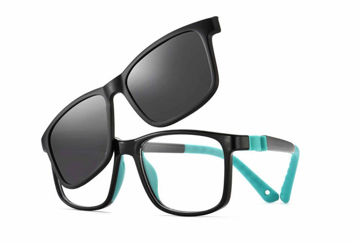 Yupiie YP-C1015 Kids Eyeglasses with Clip-On Sunglasses - Black / Teal