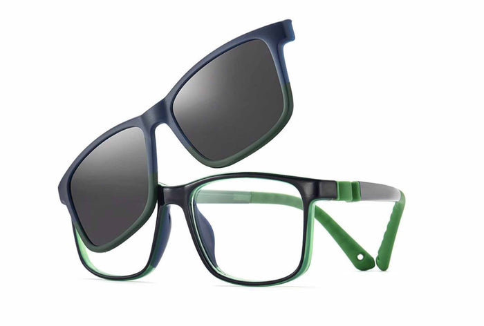 Yupiie YP-C1015 Kids Eyeglasses with Clip-On Sunglasses - Navy / Green