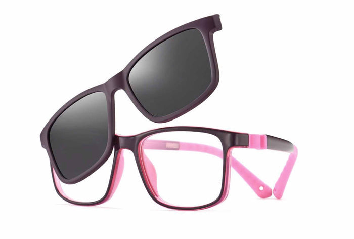 Yupiie YP-C1015 Kids Eyeglasses with Clip-On Sunglasses - Plum / Pink