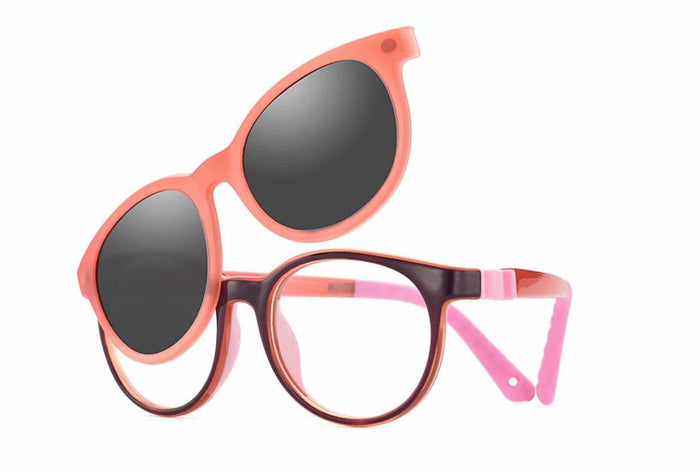 Yupiie YP-C1016 Kids Eyeglasses with Clip-On Sunglasses - Coral / Pink