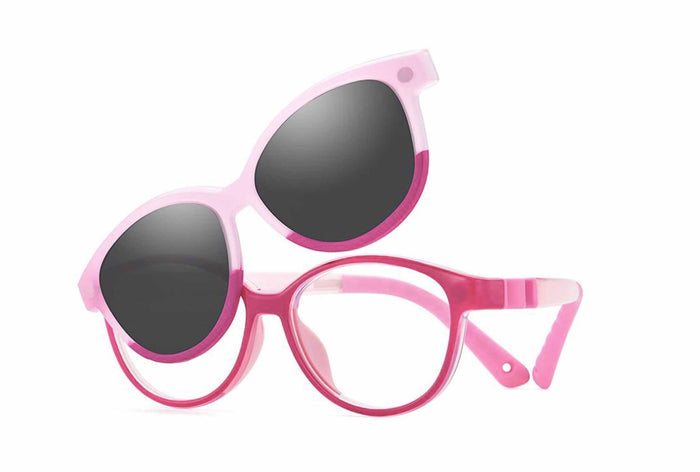 Yupiie YP-C1017 Kids Eyeglasses with Clip-On Sunglasses - Baby Pink / Magenta