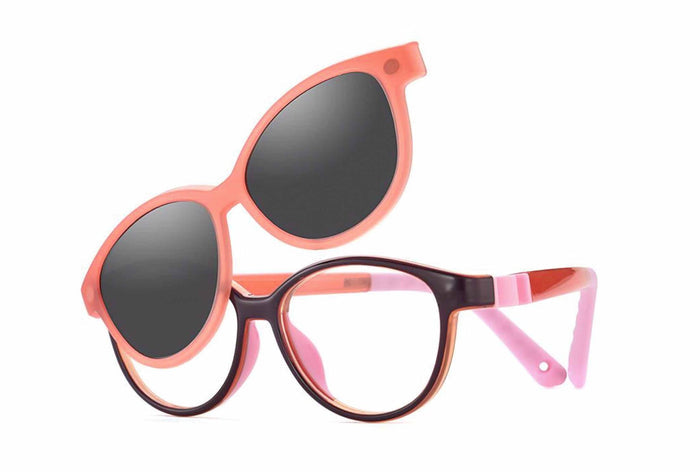 Yupiie YP-C1017 Kids Eyeglasses with Clip-On Sunglasses - Coral / Pink
