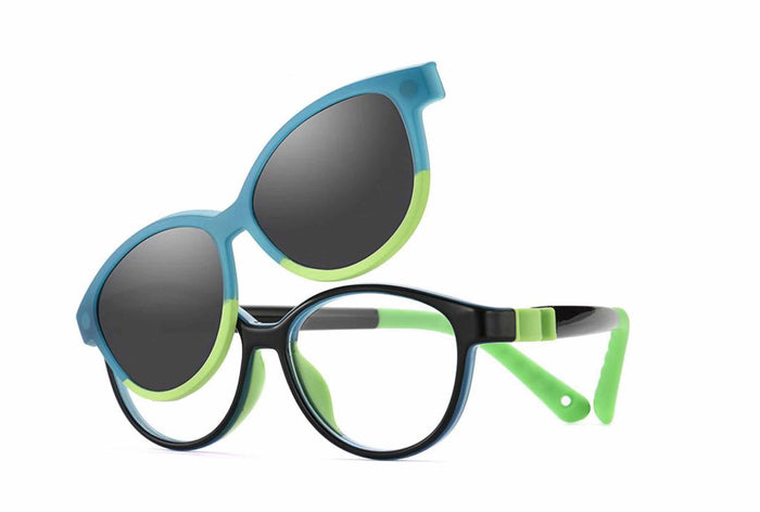 Yupiie YP-C1017 Kids Eyeglasses with Clip-On Sunglasses - Teal Green / Green