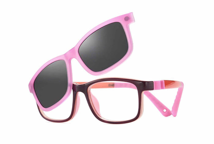 Yupiie YP-C1018 Kids Eyeglasses with Clip-On Sunglasses - Pink